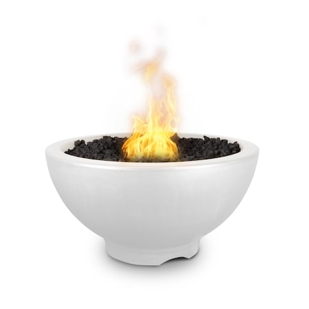 The Outdoor Plus 38 Round Sonoma Fire Pit - GFRC Concrete - White - Low Voltage Electronic Ignition - Liquid Propane OPT-SONMA38E12V-LIM-LP